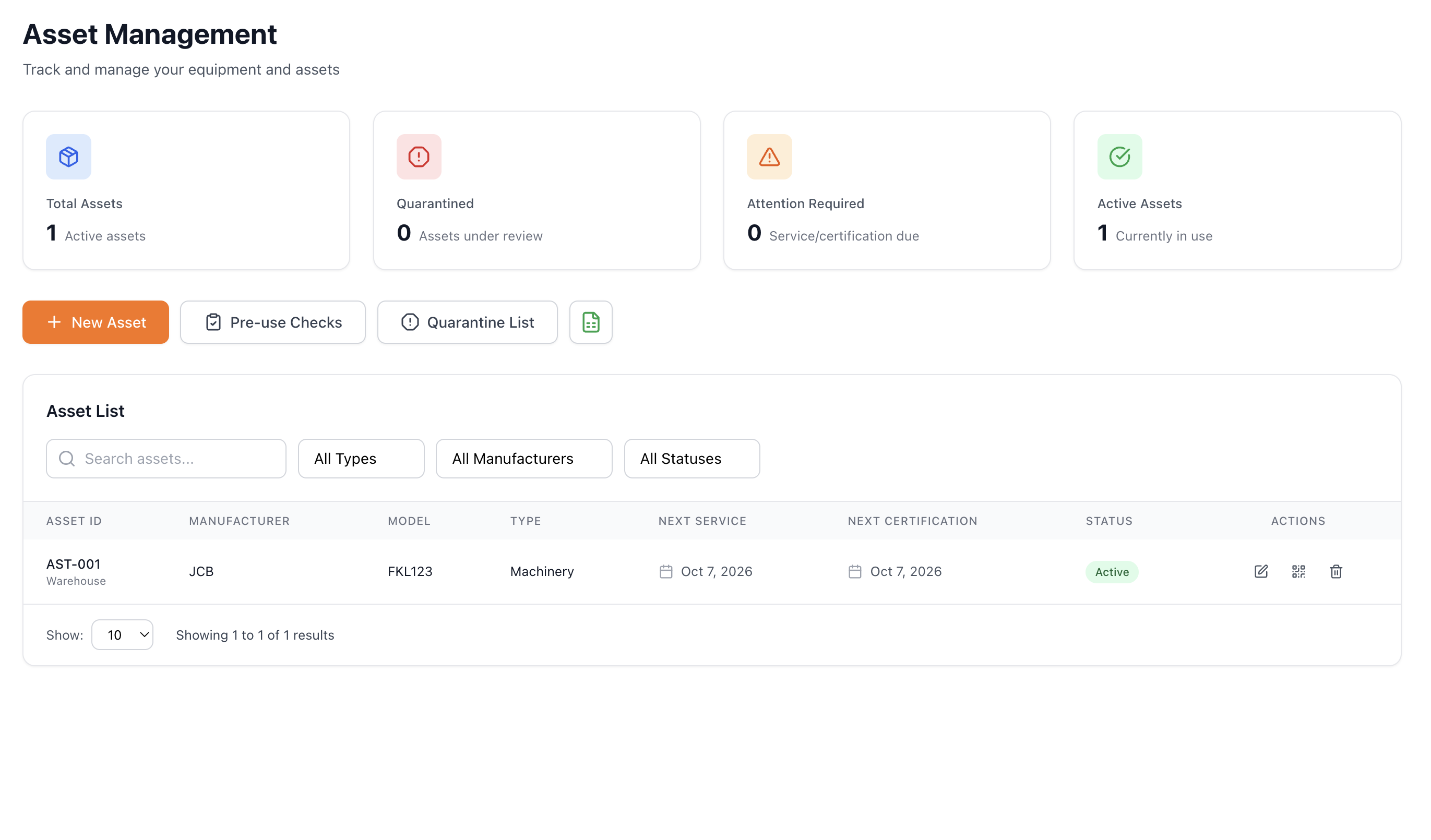 Asset & Equipment Management