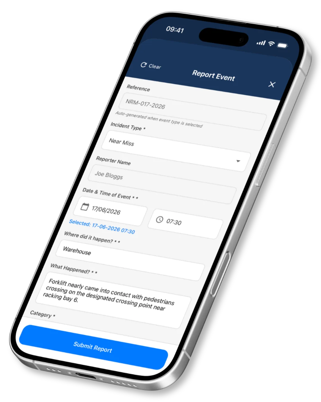 Safety event reporting on the Safety Mate mobile app