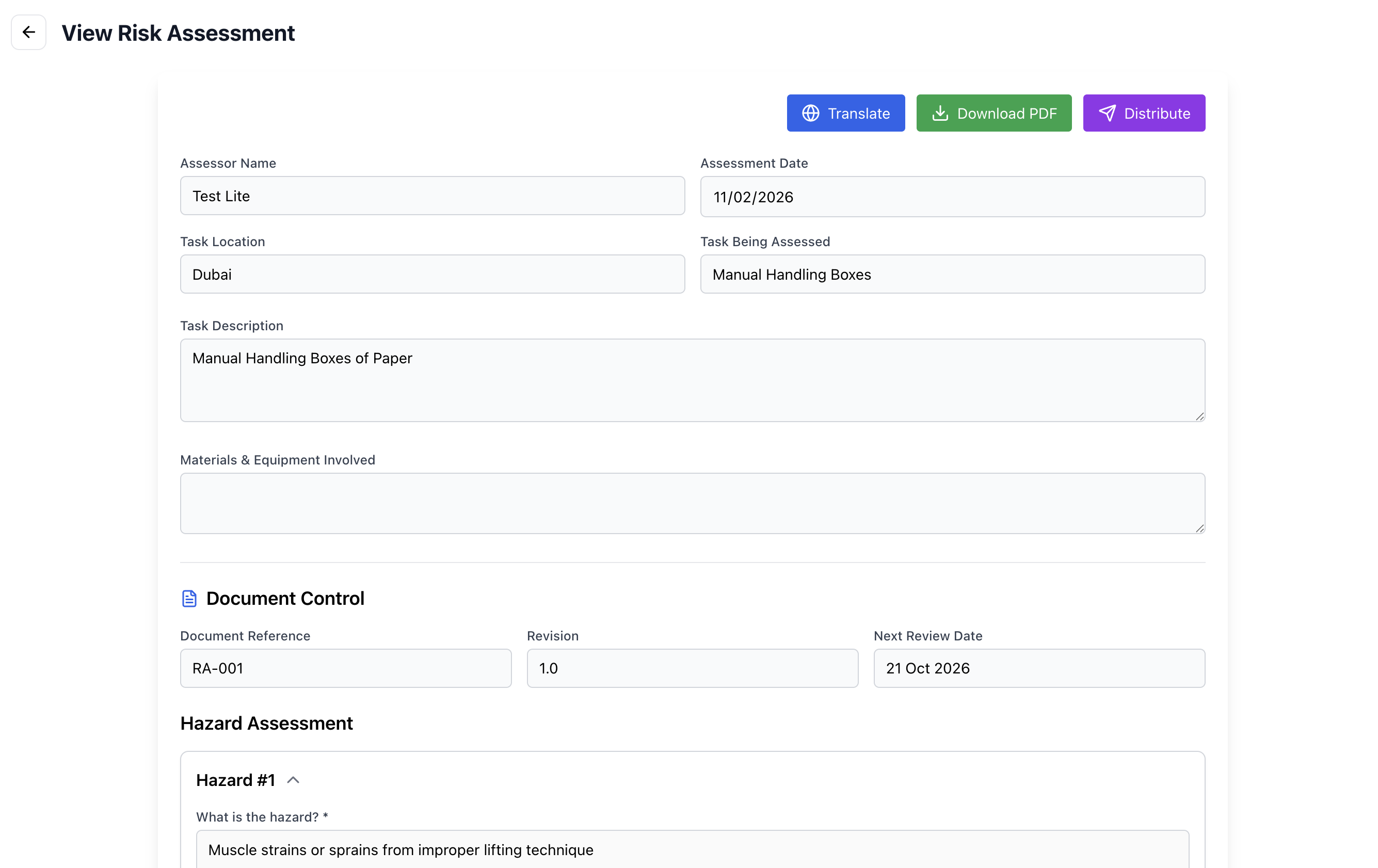 Risk Assessment Management