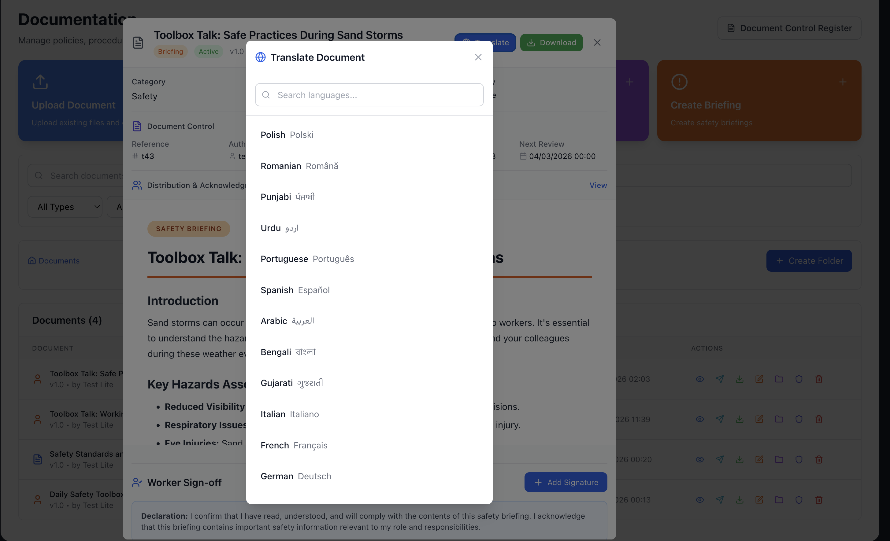 Safety Mate document translation into multiple languages